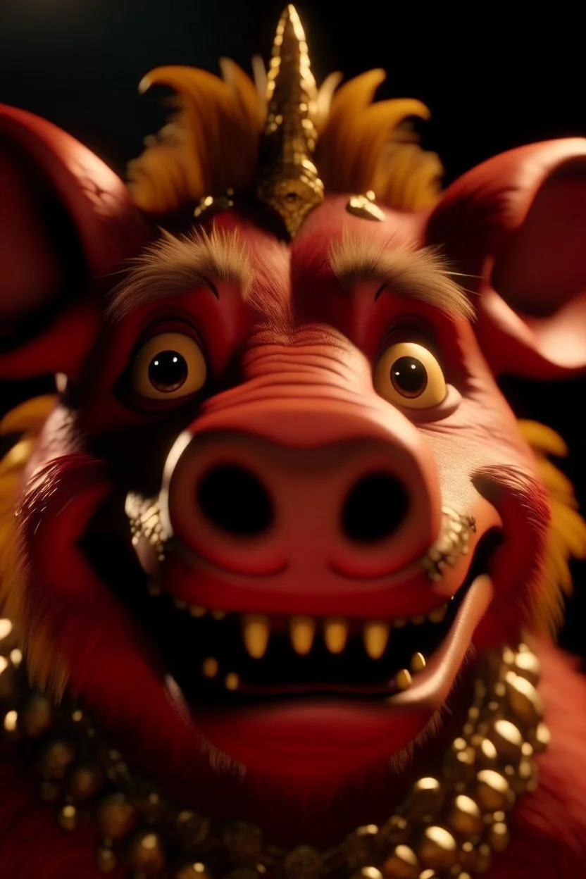 Pumbaa from the lion king with fangs in gold