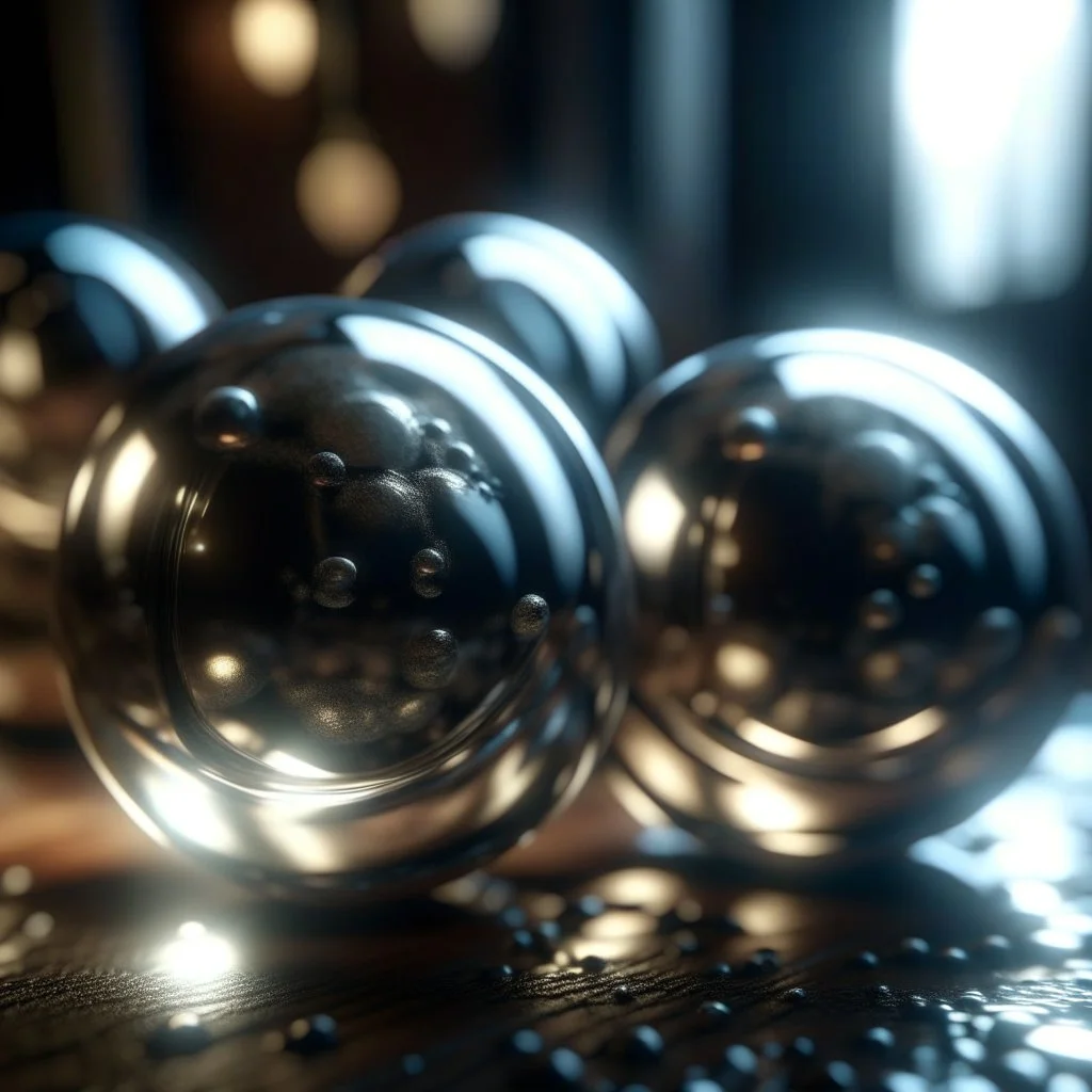 3 clear metal balls scattered in space, ethereal celestial light above, epic photo, sharp on highly detailed skin with wrinkles and high contrast, photorealistic, 4K, 3D, realism, hyperrealism, detail, good lighting, detailed texture, modern photography style, 3D, 4D, 4K --2:3