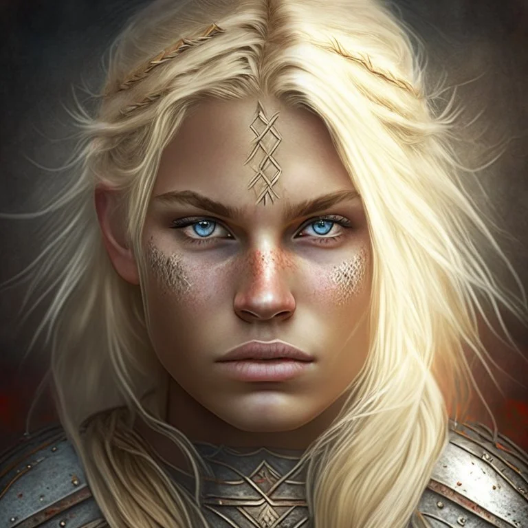 Portrait of a beautiful blonde warrior