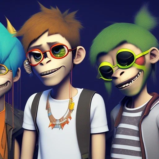 Portrait 3d of band <Gorillaz> style,