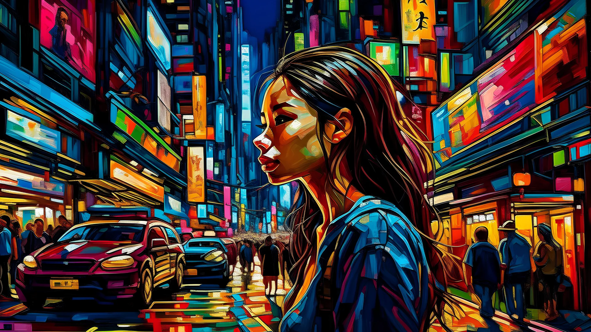 In a bustling metropolis pulsating with neon lights and futuristic skyscrapers, Lily finds inspiration amidst the chaos, her eyes alight with the energy of creativity. Surrounded by the hustle and bustle of city life, she sets up her easel on a crowded street corner, capturing the vibrant rhythm of urban existence with bold strokes of color and light. Passersby pause to admire her work, their faces reflecting a kaleidoscope of emotions, as the city skyline twinkles in the background like a canva