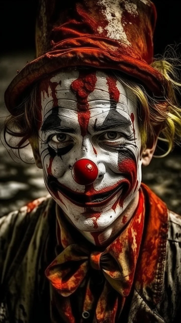 Texture made of coffee powder and dirt of a clown has bad painting of red color on his face