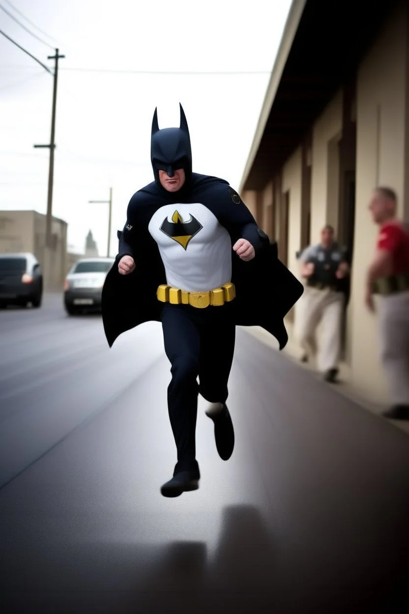 batman wearing white diapers, running away from law enforcers, national geographic magazine cover