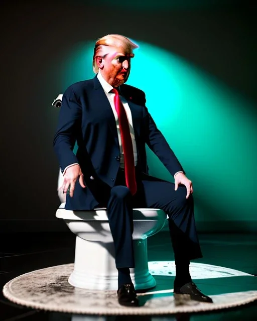 Donald Trump sitting in toilet scene, without pants, realistic image, hooper style, casual, concept art, smooth, unreal engine 5, god lights, ray tracing, RTX, lumen lighting, ultra detail, volumetric lighting, 3d.