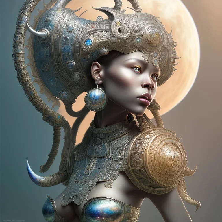 ssango fantasy, fantasy magic, intricate, sharp focus, illustration, highly detailed, digital painting, concept art, matte, artgerm and paul lewin and kehinde wiley, masterpiece silver elephant head bronze Asian African girl nice breast Afo hair turquoise sun moon waves