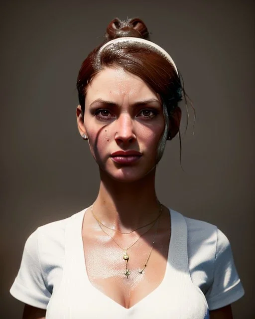 waitress woman muppet head, skin body and arms, concept art, retro style, smooth, unreal engine 5, god lights, ray tracing, RTX, lumen lighting, ultra detail, volumetric lighting, 3d.