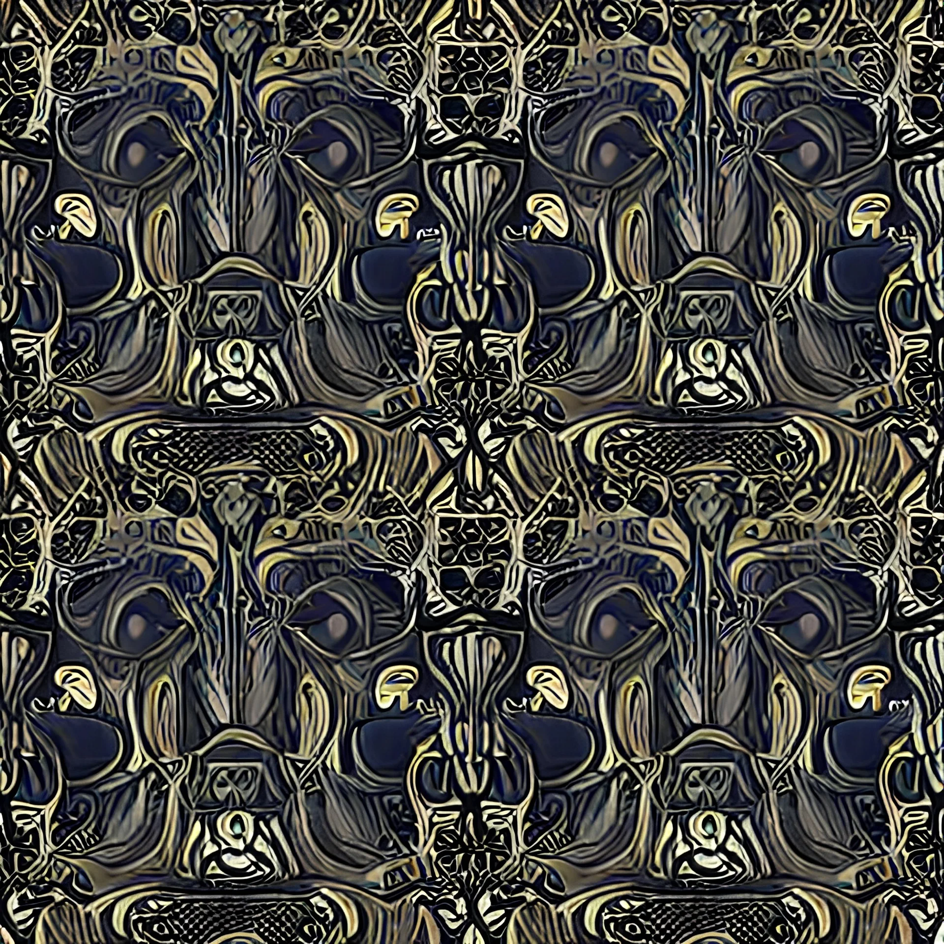 seamless pattern of steampunk cybernetic biomechanical robotic whale, damask pattern, symmetrical, 3 d model, very coherent symmetrical artwork, unreal engine realistic render, 8 k, micro detail, white ceramic material and clear glass with gold accents, iridescent black background, intricate, elegant, highly detailed, high contrast, digital painting, artstation, smooth, sharp focus, illustration, artgerm, tomasz alen kopera, wlop