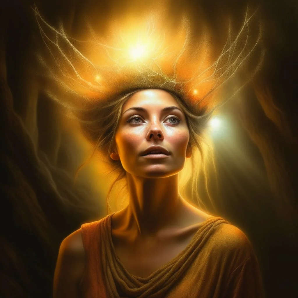 oil painting, portrait of brown hippie pixie hovering in the underground grove sparkling light star dust, in the style of dali, 8k, down-light, soft light, depth of field, photo realism, trending on art station, high detail, smoke and fog