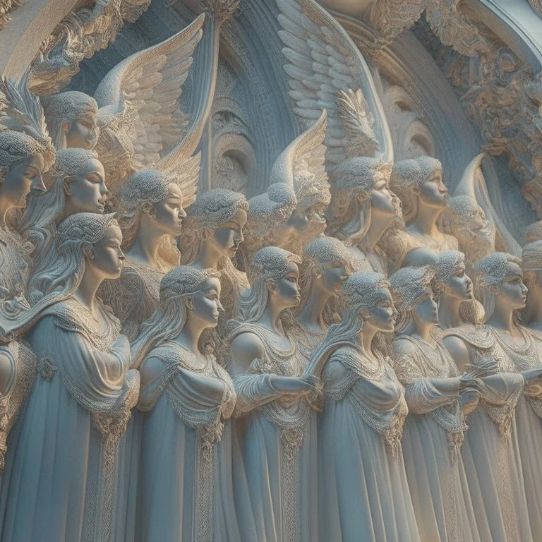 Heavenly choir of angels, 8k, RTX, realistic, 3D, intricate details, perfect faces