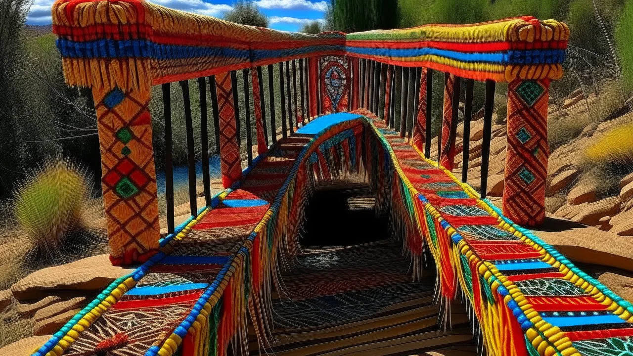 A bridge made out of Navajo yarn designed in Kuna Molas