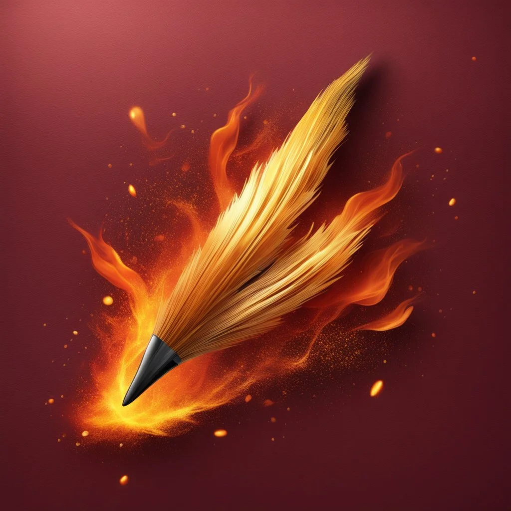 Hyper Realistic Glowing-Golden-Groovy-Brush-Patches on Maroon-&-Orange-background with fire-embers on it