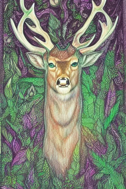 deer god viking deep forest mystic pencil color