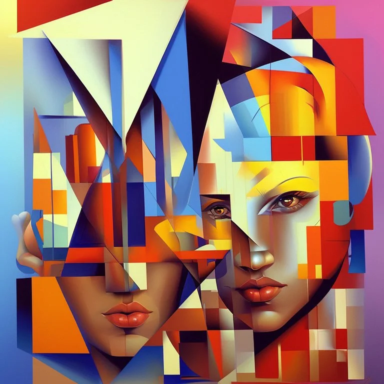 a painting of a man and a woman, a cubist painting by Keith Mallett, cg society, figurative art, cubism, fauvism, art