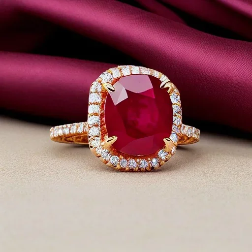 ruby gold ring, breathtaking, braided band, photorealistic, high fashion, fine jewellery, luxury, designer