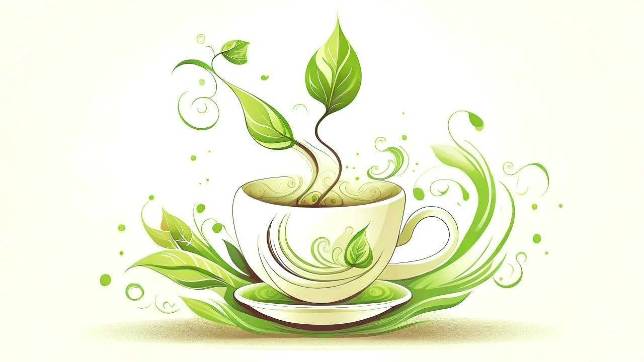 A whimsical illustration of a tea leaf transforming into a milk swirl, symbolizing the perfect blend of flavors.