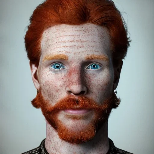 Portrait of young Courtney Gains as a ruggedly handsome, joyful, roguish pirate, charismatic, attractive male, masculine, perfect, precisely detailed clear eyes, unblemished, flawless skin, softly freckled face; meticulously detailed multi-hued ginger carrot-colored cherry fire red hair; fantasy, intricate, elegant, highly detailed, digital painting, concept art, matte, sharp focus, illustration, art by artgerm and greg rutkowski and alphonse mucha