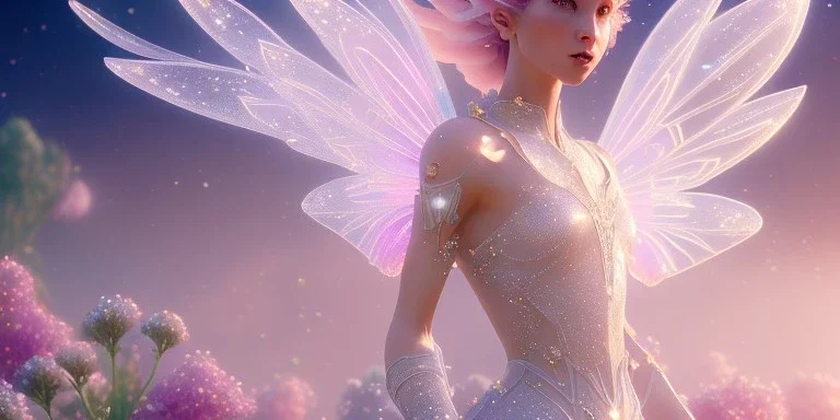 crystal subtle flower in a galactic ambiance beautiful fairy, transparent, delicate colors, in the foreground, full of details, smooth，soft light atmosphere, light effect，vaporwave colorful, concept art, smooth, extremely sharp detail, finely tuned detail, ultra high definition, 8 k, unreal engine 5, ultra sharp focus