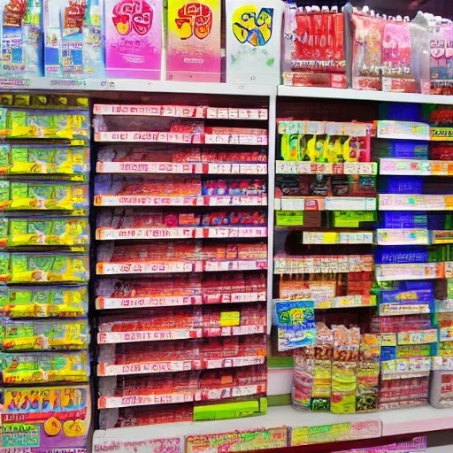 vary colorful kmart japan anime pocky a lot of aisle from tap view with white floors whole store