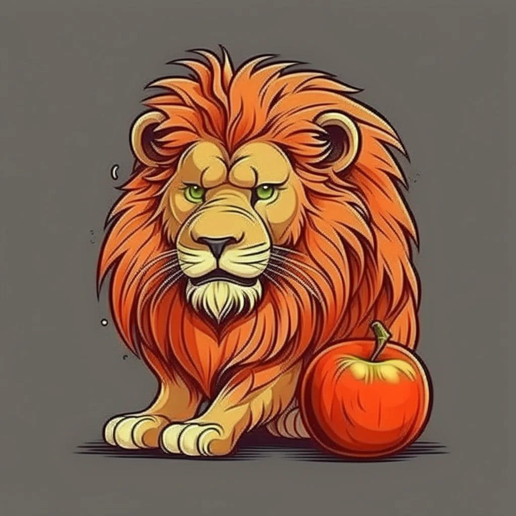 a lion with apple head