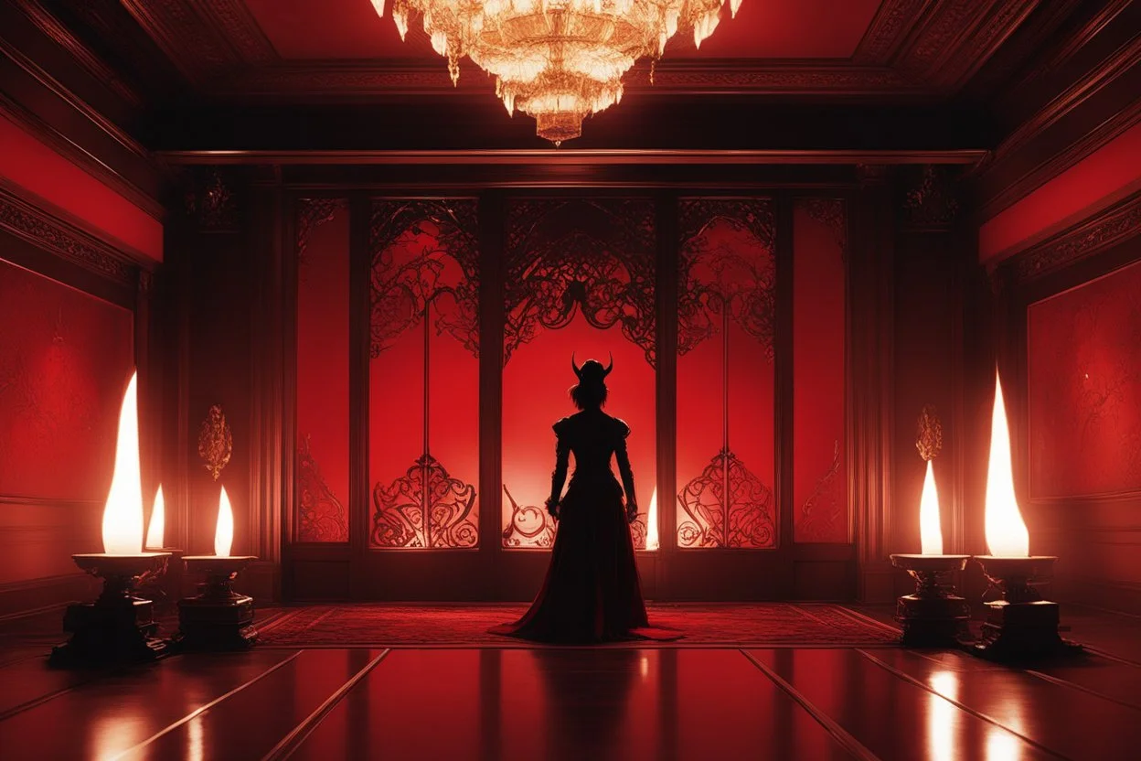 (high res photo in the style of Orion, by Masamune Shirow) (photo from a movie by Quentin Tarantino) **Adventure Title: The Devil’s Invitation** You awaken in a place that feels both impossible and familiar. The room is elegant, timeless, and bathed in crimson candlelight. There are no doors, no windows, and no signs of how you arrived. A strange calm settles over you as fragments of your past drift through your mind — choices made, chances missed, desires left unexplored. A figure waits acr