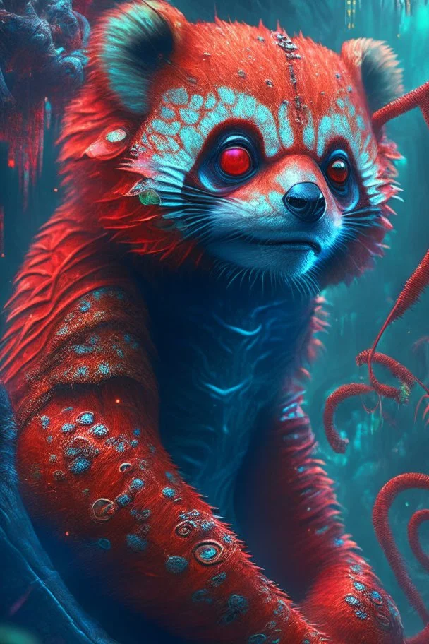 Red panda snake koala alien,FHD, detailed matte painting, deep color, fantastical, intricate detail, splash screen, complementary colors, fantasy concept art, 32k resolution trending on Artstation Unreal Engine 5