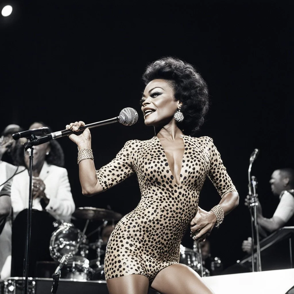 wild Eartha Kitt on stage at concert taratata, in leopard leotard