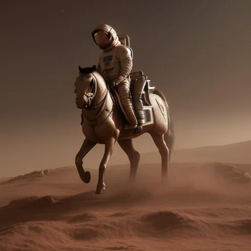 Riding horse astronaut mars