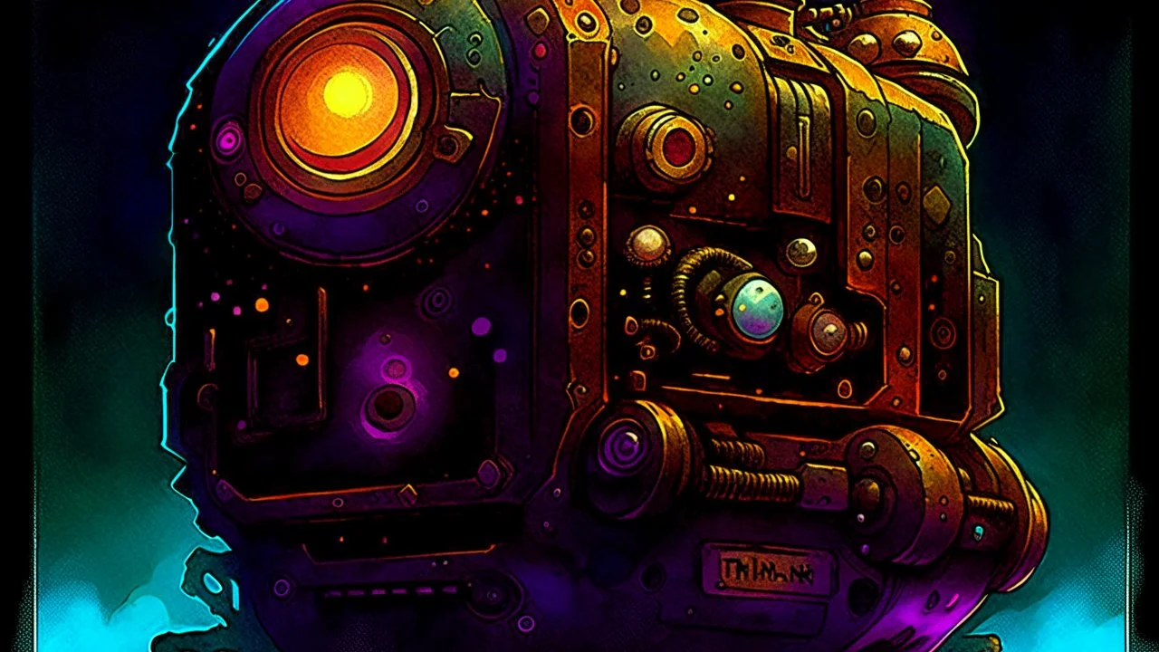 John Harris Style page, dark serious 1990s style, ((masterpiece, best quality)), (((solo))), full color, retro anime style, full color, dark serious 1980s steampunk puzzle box, magic, watercolor,