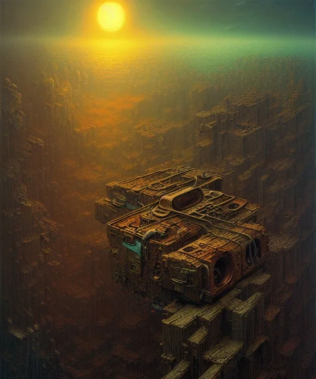 Camera., concept art, hyper detailed, beksinski, dan mumford, post-apocalyptic, oil on canvas