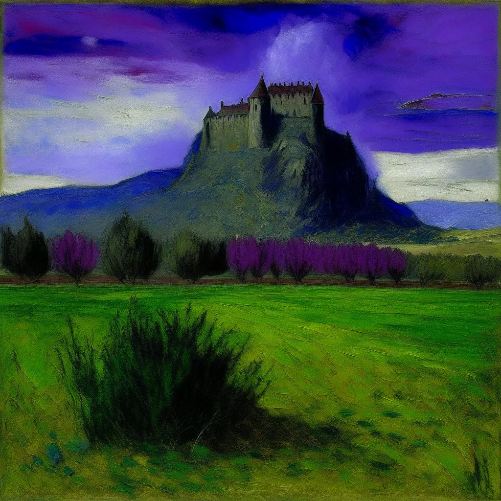 A purple poisonous castle in a wasteland painted by Claude Monet