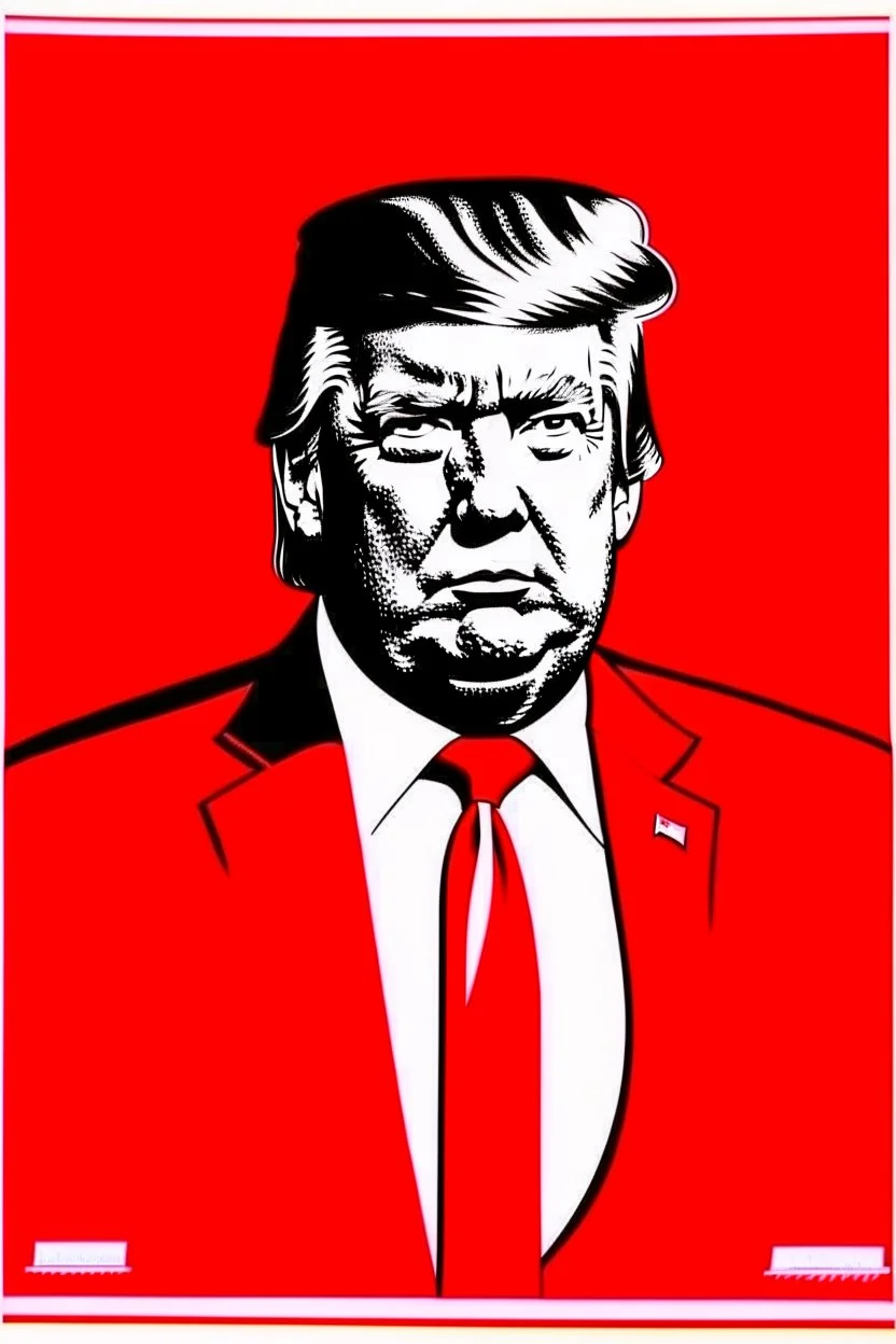 president donald trump in style of shepard fairy obama poster style red colour stencil with american flag