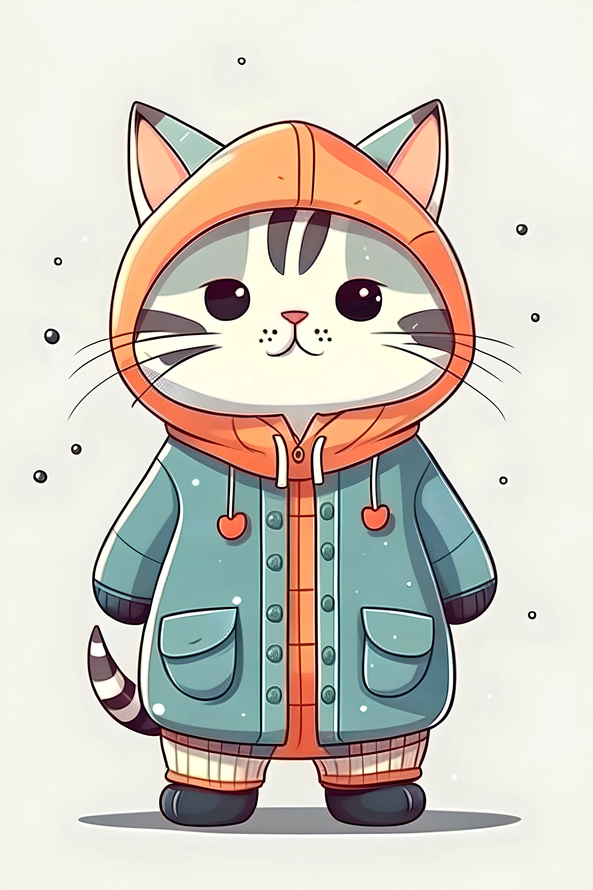 sweet illustration of a cute cat in a coat, in a cartoon style