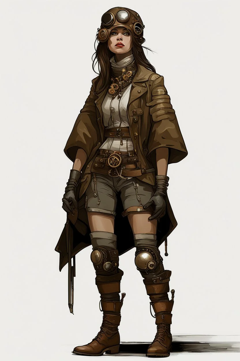 steampunk girl with big boots on sputnik vehicul