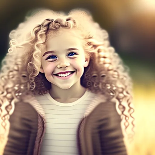 A cute little girl, curly blonde hair, the look on her smiling face.