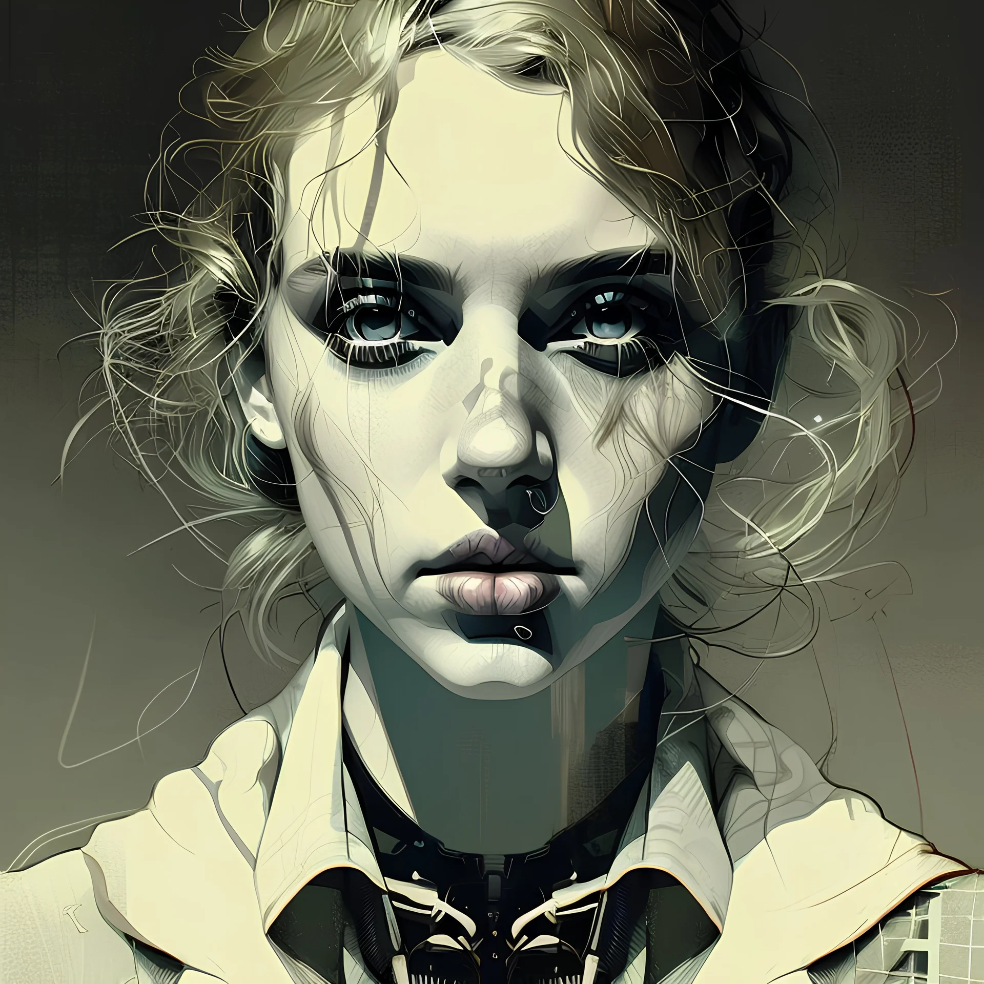 Singer Danish MØ face, illustration in the style of <arthur rackham> <Yoji Shinkawa> <John Kenn Mortensen> <kilian eng>,