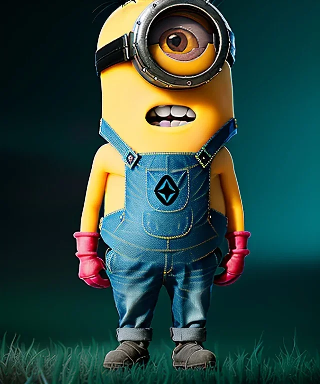 Minion toddler, cyberpunk, full body, floral shirt, dramatic lighting, hyper realistic