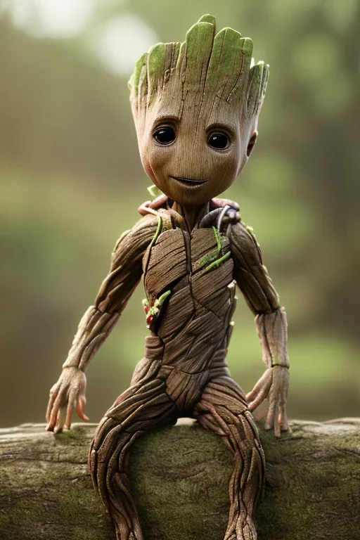 Groot toddler, full body, hair, bokeh, hyper realistic