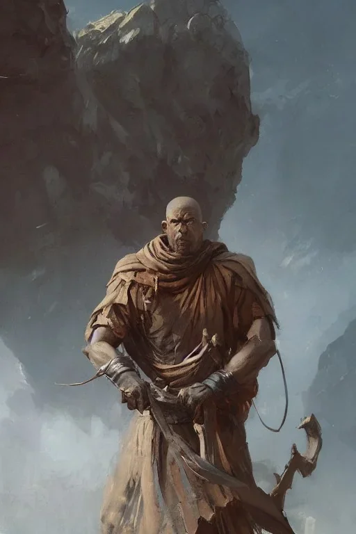 Portrait of a monk, grim, Frank Frazetta, Greg Rutkowski, hyperdetailed, dnd, trending on Artstation, Splash screen art, dynamic lighting, hyperdetailed, intricately detailed, a masterpiece, 8k resolution