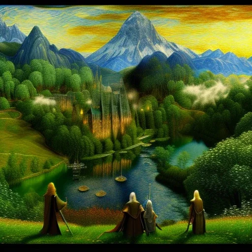 Epic Drawing of scenery of The LOTR estilo Van Gogh 4k