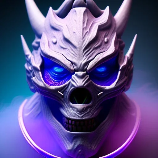 oni purple masked villain in galaxy, teal and purple smoke, detailed, realistic, 4k