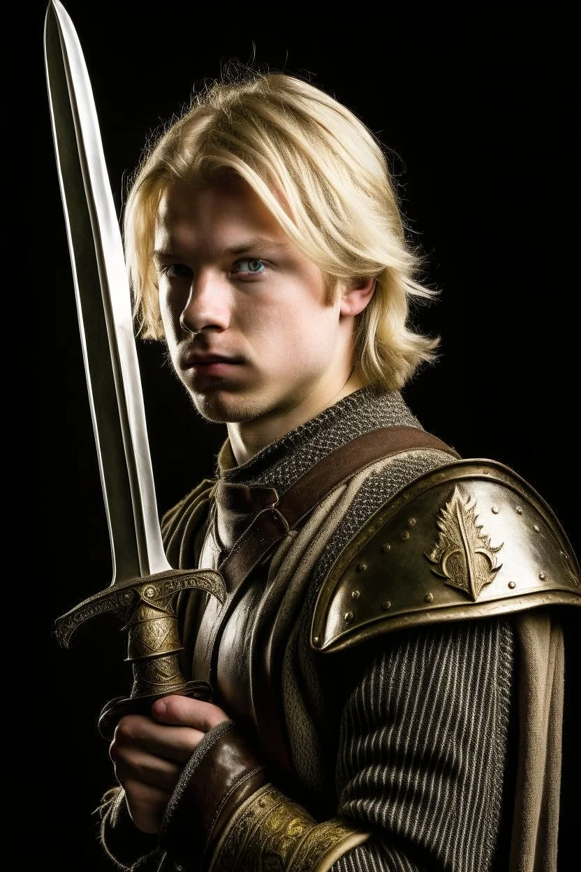 blond hair young adult royal guard swordsman with rapier