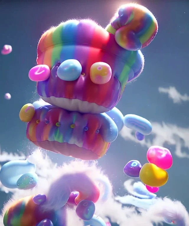 Ultra realistic speed clouds sky scene, wide angle view, sweet childs falling down, inflatable color clothing, free jumping flying, many trinkets, hair monster, many jelly beans, balls, color smoke, smile, happy, circus style, extreme, wind, clouds sea, 20,000 feet altitude, stratosphere, soft color, highly detailed, unreal engine 5, ray tracing, RTX, lumen lighting, ultra detail, volumetric lighting, 3d, finely drawn, high definition, high resolution.