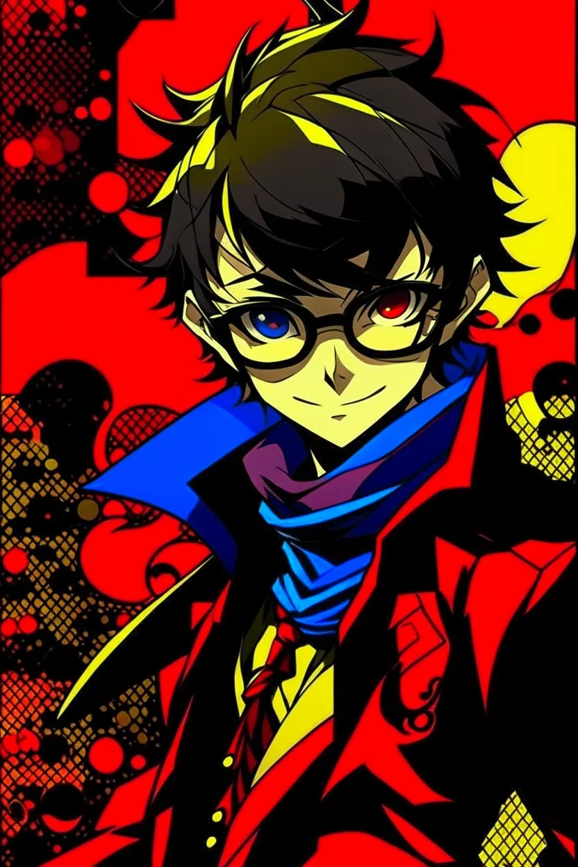 persona 5 style background and bright colours character