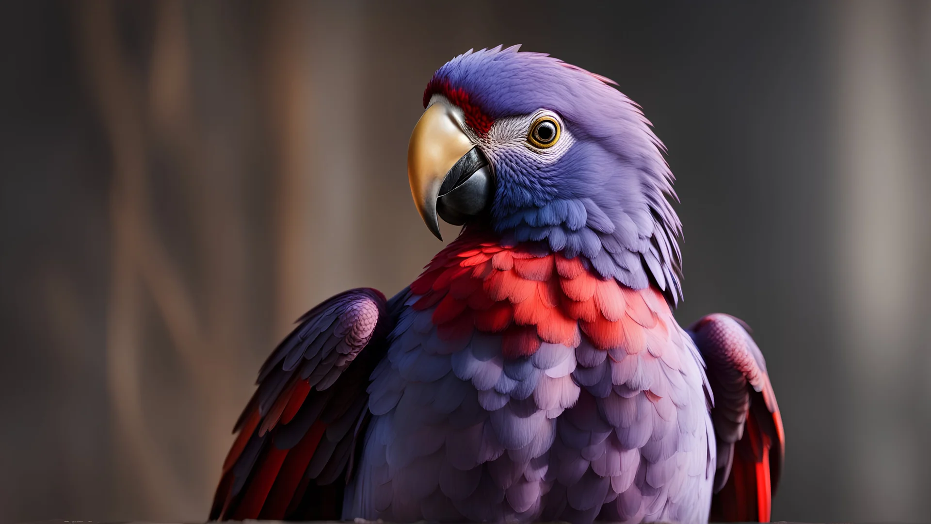 red, grey and violet coloured parrot, perfect sparkling eyes, perfect anatomy, exquisite composition, beautiful detailed intricate detailed octane render, 8k artistic photography, photorealistic, soft natural volumetric cinematic perfect light, chiaroscuro, award-winning photograph, masterpiece, raphael, caravaggio, bouguereau