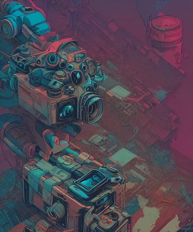 Camera., concept art, hyper detailed, asaf hanuka, dan mumford, kilian eng, post-apocalyptic, oil on canvas