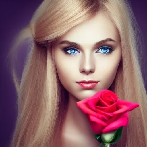 portrait borders head blond Princess with great bobs long hairs blue eyes no top with roses