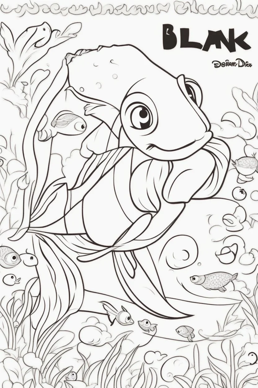 blank colouring book, white blank background, simple picture for toddlers, fish, disney and pixar style