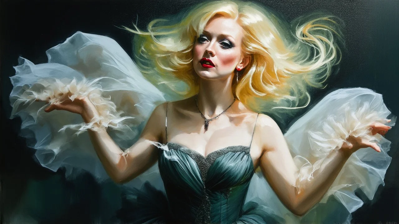 old worn plain canvas, grunge, layered, embossed, double exposure, artistic luminous watercolor, glitter, midground, luminosity, highlights, gold highlights, light effects, dark grey green highlights, portrait of victorian gothic platinum blonde woman, red lips, fluffiness, wind, airy fluttering dress, swirls, layered, blending, textured, 3D, 8K, best quality, fine rendering, high detail, hyperrealism, high resolution, high definition, layered, pin sharp, hyperfocus, vignette