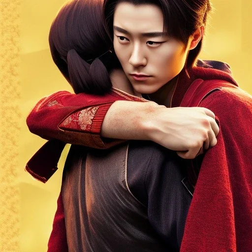 Japanese actors hugging