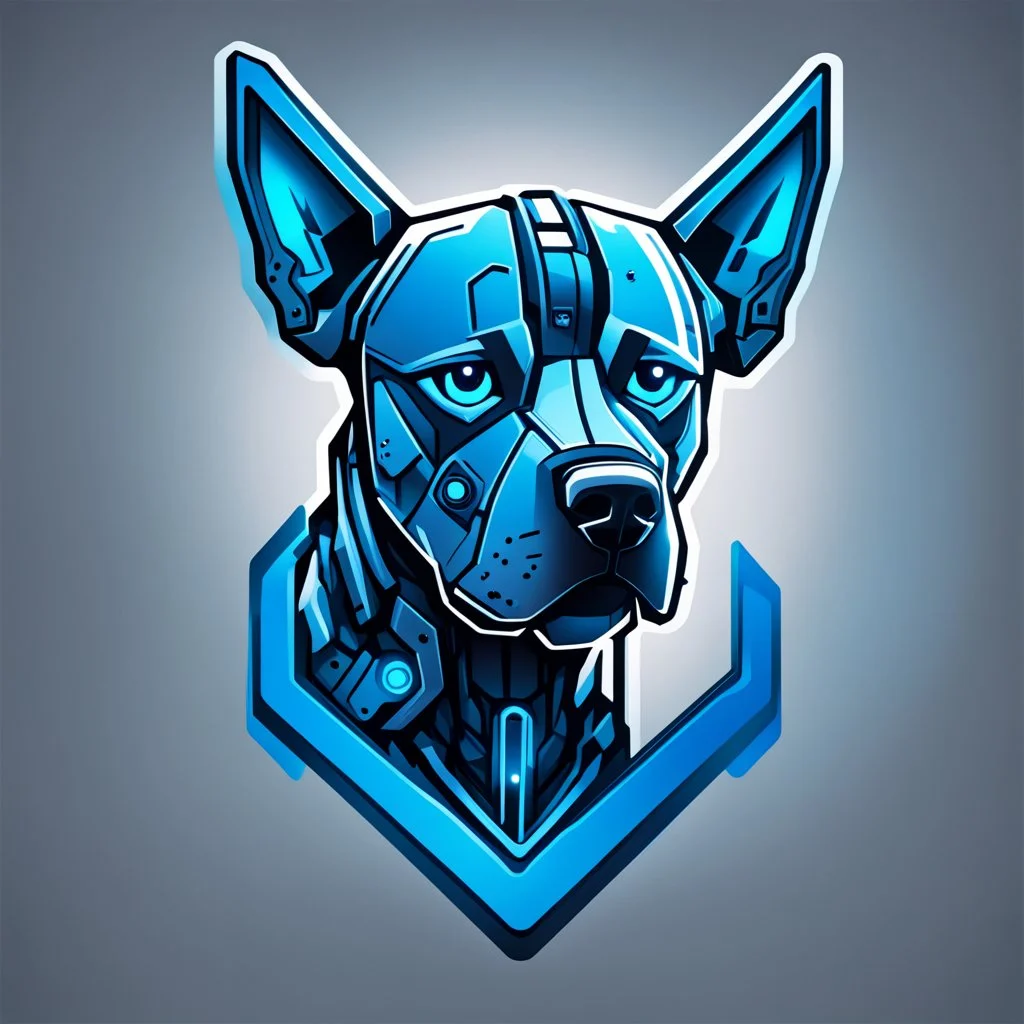 a a blue logo that looks like the cyborg dog